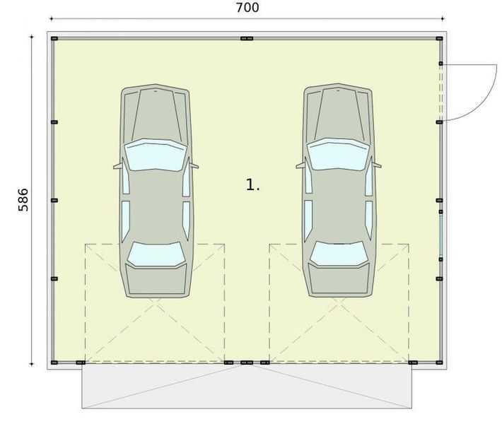 Parter projektu GB16 Garaż blaszany dwustanowiskowy