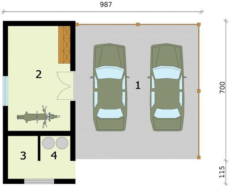 Parter projektu G275 wiata garażowa z pomieszczeniem gospodarczym