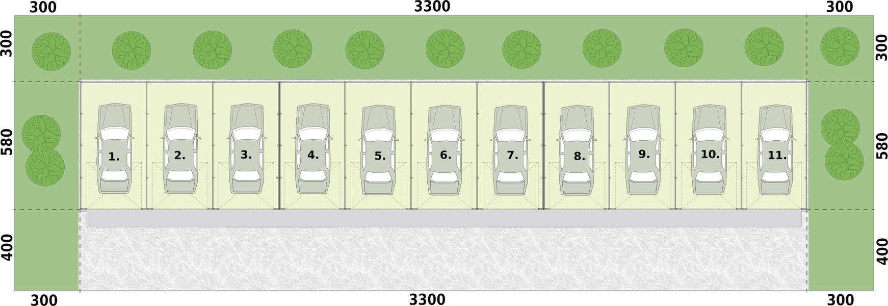 Parter projektu GB43 K projekt garażu jedenastostanowiskowego