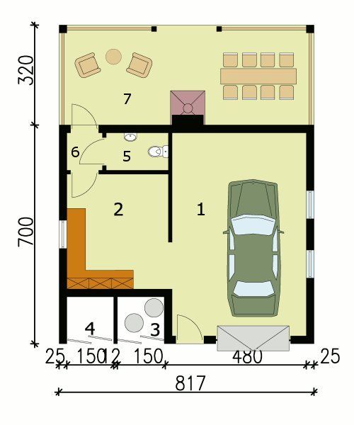 Projekt budynku gospodarczego G122 budynek gospodarczy - rzut parteru, dom liczy 0 pokoje, 1 łazienki i wc