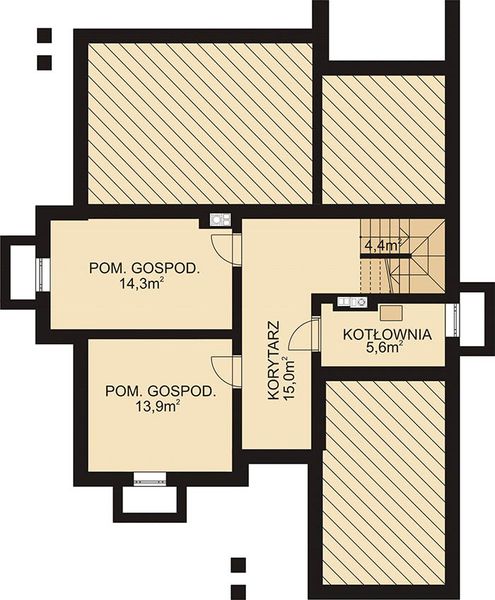 Projekt domu APS 045 + P - rzut piwnicy, dom liczy 5 pokoje, 2 łazienki i wc