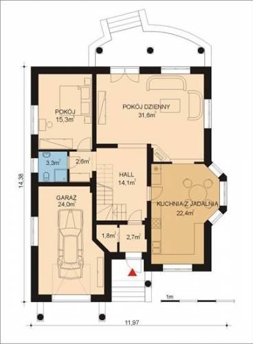 Projekt domu APS 016 + P - rzut parteru, dom liczy 5 pokoje, 2 łazienki i wc