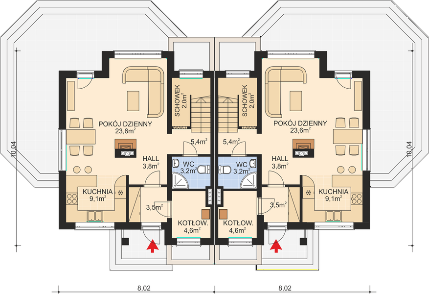 Projekt domu APS 137 - rzut parteru, dom liczy 2 pokoje, 2 łazienki i wc