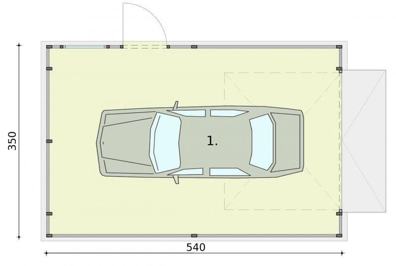 Parter projektu GB13 projekt garażu blaszanego jednostanowiskowego