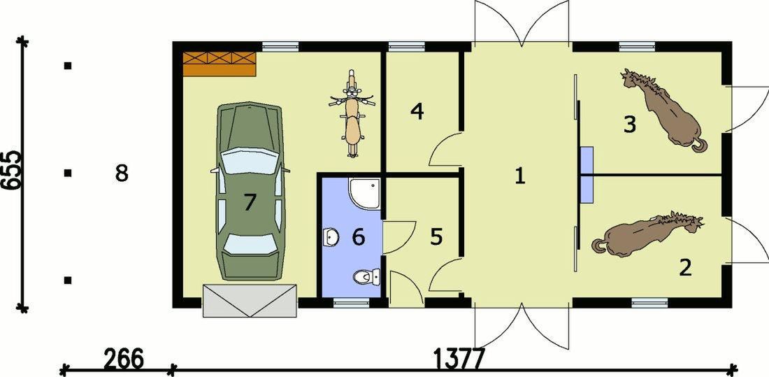 Parter projektu S5 stajnia dla koni - 2 boksy
