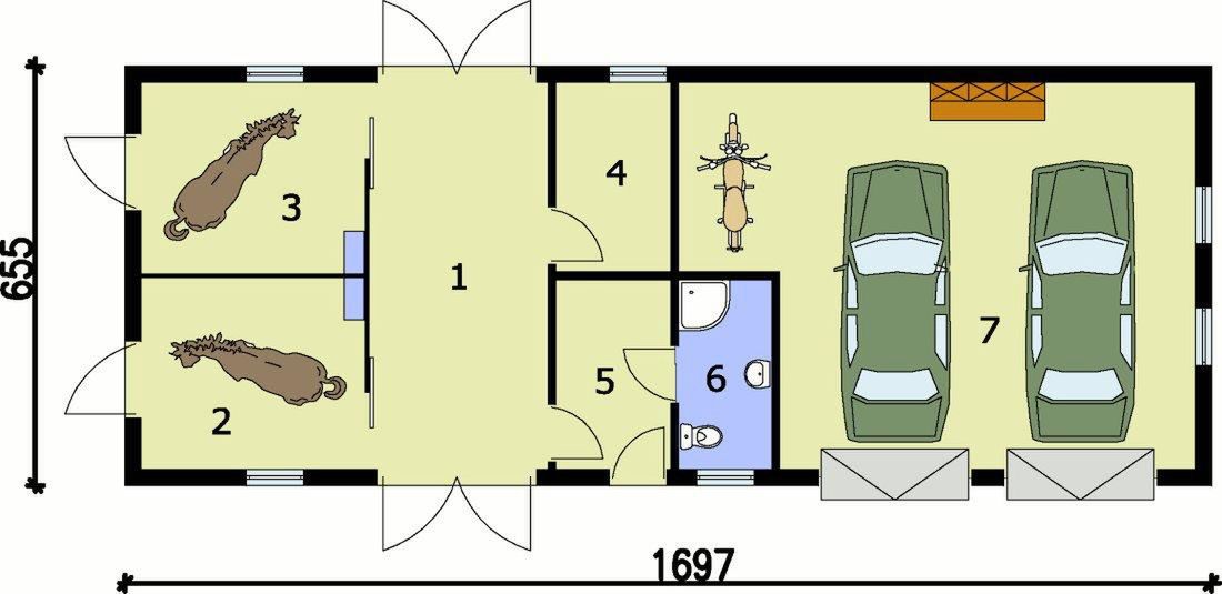 Parter projektu S6 stajnia dla koni - 2 boksy