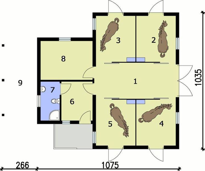 Parter projektu S9 stajnia dla koni - 4 boksy