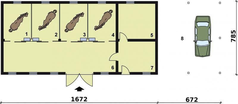 Parter projektu S42 Stajnia dla koni - 4 boksy