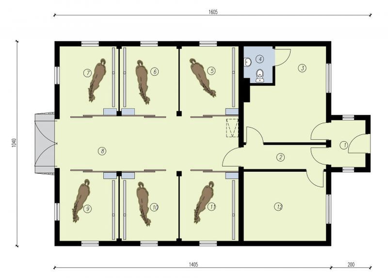 Parter projektu S49 Stajnia dla koni - 6 boksów