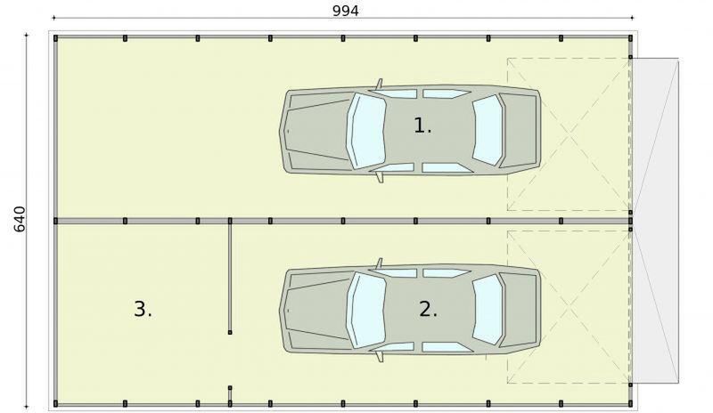 Parter projektu GB26 projekt garażu blaszanego dwustanowiskowego z pomieszczeniem gosp.