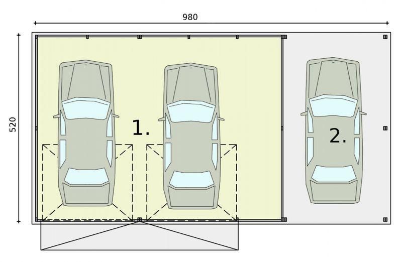 Parter projektu GB28 projekt garażu blaszanego z wiatą