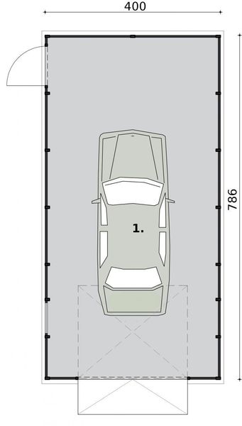 Parter projektu GB29 projekt garażu blaszanego jednostanowiskowego