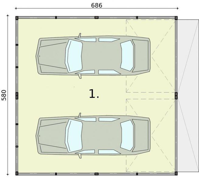 Parter projektu GB32 projekt garażu blaszanego dwustanowiskowego