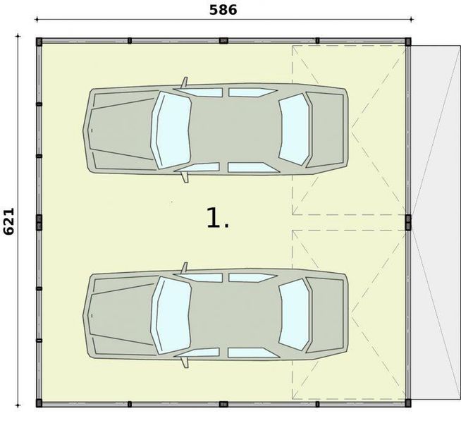 Parter projektu GB14 Garaż blaszany dwustanowiskowy