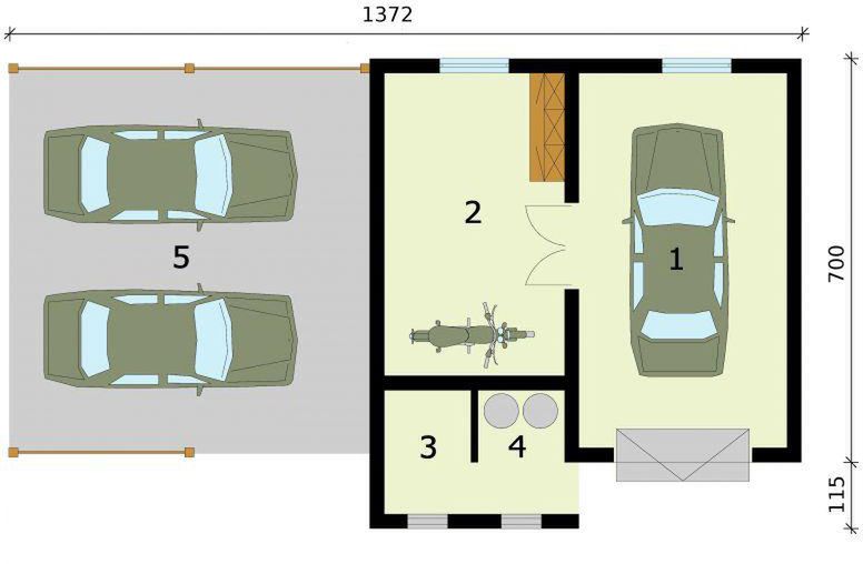 Parter projektu G282 garaż z wiatą i pomieszczeniami gospodarczymi