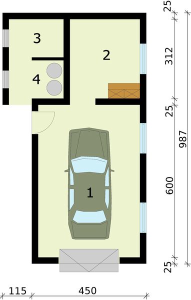 Parter projektu G291 garaż jednostanowiskowy z pomieszczeniem gospodarczym