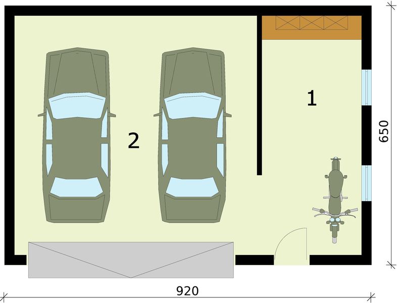 Parter projektu G294 garaż dwustanowiskowy z pomieszczeniem gospodarczym