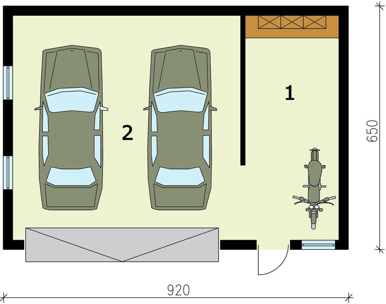 Parter projektu G296 garaż dwustanowiskowy z pomieszczeniem gospodarczym