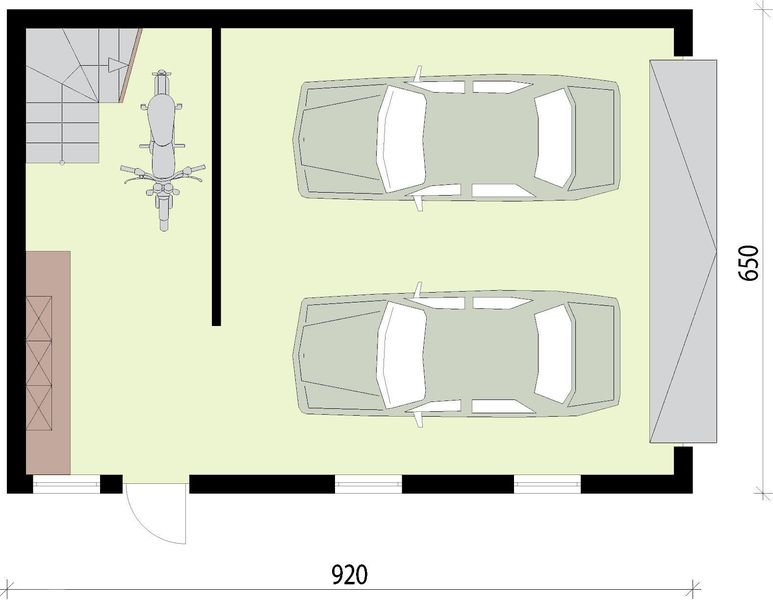 Parter projektu G298 garaż dwustanowiskowy z pomieszczeniem gospodarczym i poddaszem użytkowym