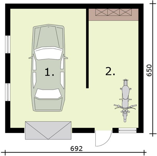 Parter projektu G308 garaż jednostanowiskowy z pomieszczeniem gospodarczym