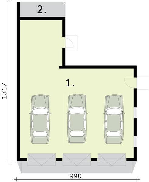 Parter projektu G306 garaż trzystanowiskowy