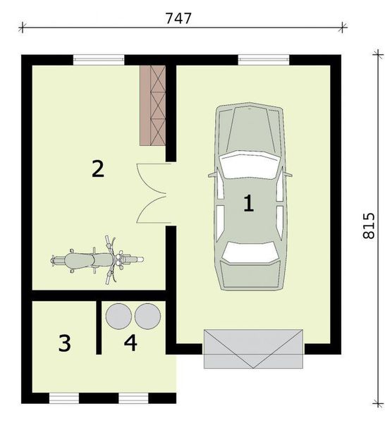 Parter projektu G311 garaż jednostanowiskowy z pomieszczeniem gospodarczym