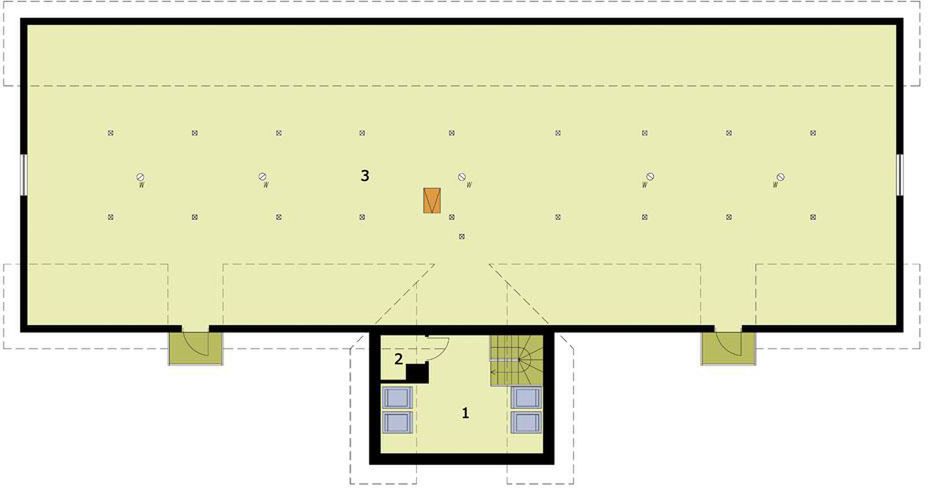 Poddasze projektu S25 Stajnia angielska dla koni - 16 boksów + część mieszkalna