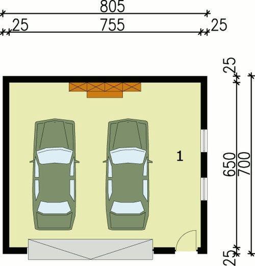 Parter projektu G80 garaż dwustanowiskowy