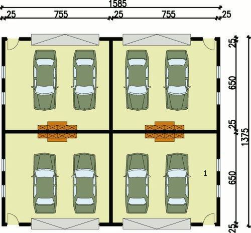 Parter projektu G91 garaż ośmiostanowiskowy