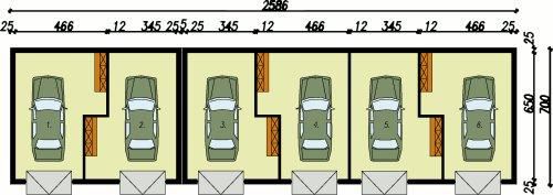 Projekt garażu G93 garaż sześciostanowiskowy - rzut parteru, dom liczy 0 pokoje, 0 łazienki i wc