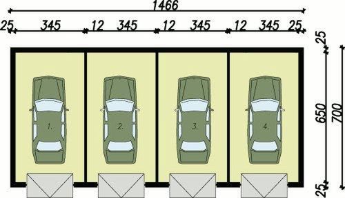 Parter projektu G94 garaż czterostanowiskowy