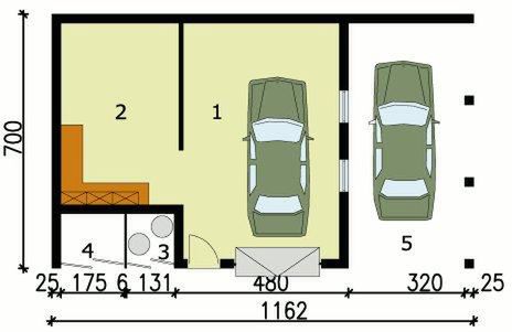 Parter projektu G120 garaż dwustanowiskowy z wiatą