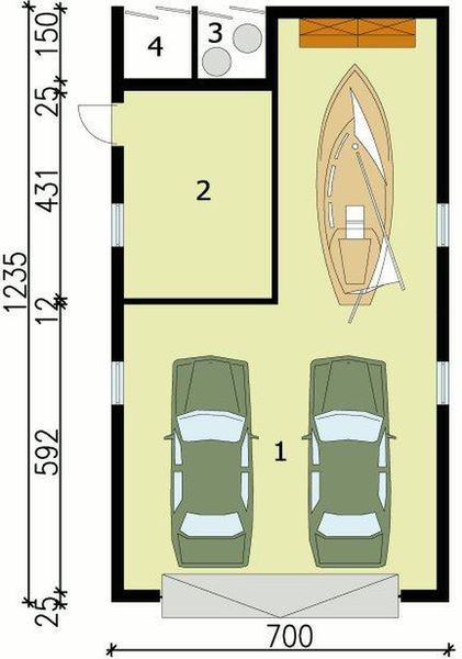 Parter projektu G123 garaż dwustanowiskowy z pomieszczeniem gospodarczym