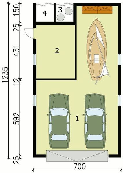 Parter projektu G124 garaż trzystanowiskowy z pomieszczeniem gospodarczym