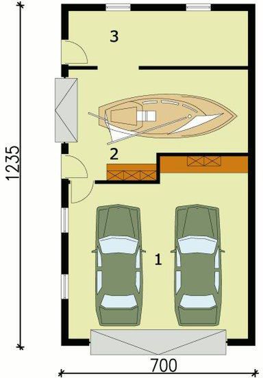 Parter projektu G126 garaż trzystanowiskowy z pomieszczeniem gospodarczym