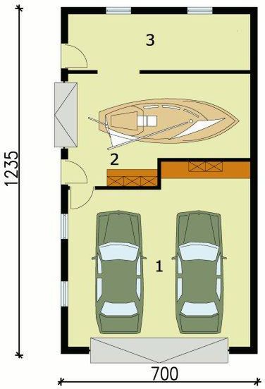 Parter projektu G127 garaż trzystanowiskowy