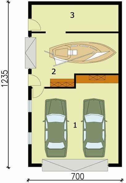 Parter projektu G128 garaż trzystanowiskowy