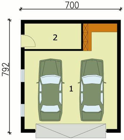 Parter projektu G129 garaż dwustanowiskowy z pomieszczeniem gospodarczym