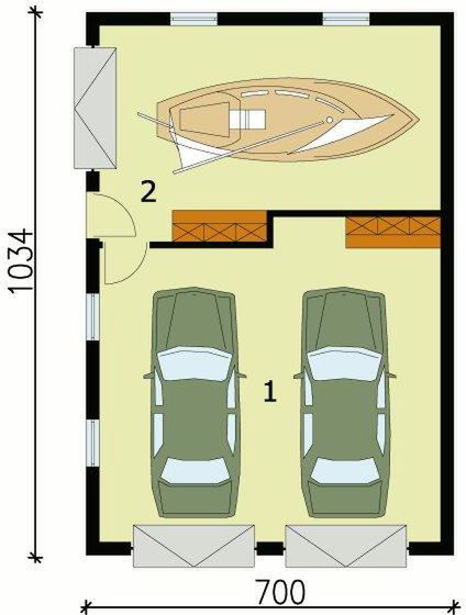 Parter projektu G131 garaż dwustanowiskowy z pomieszczeniem gospodarczym