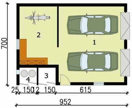 Parter projektu G133 garaż dwustanowiskowy z pomieszczeniem gospodarczym