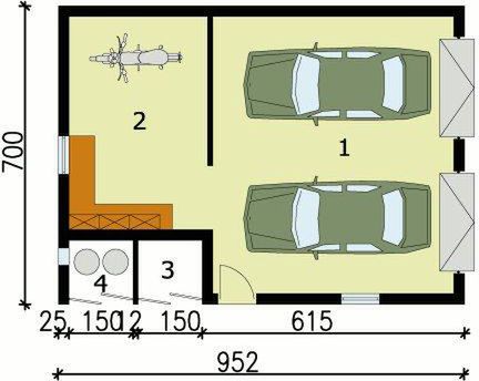 Parter projektu G134 garaż dwustanowiskowy z pomieszczeniem gospodarczym
