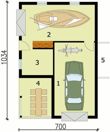 Parter projektu G137 garaż dwustanowiskowy z pomieszczeniem gospodarczym