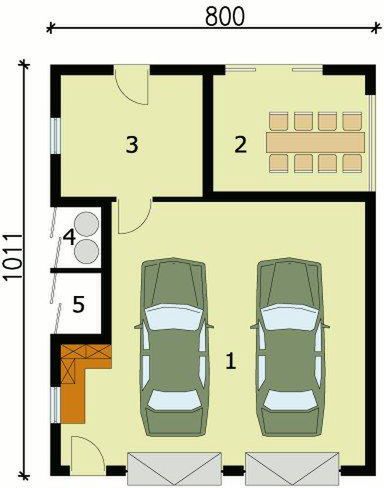 Parter projektu G143 garaż dwustanowiskowy z pomieszczeniem gospodarczym
