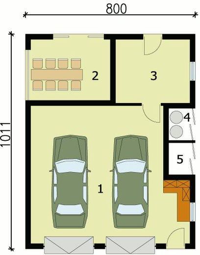 Parter projektu G144 garaż dwustanowiskowy z pomieszczeniem gospodarczym