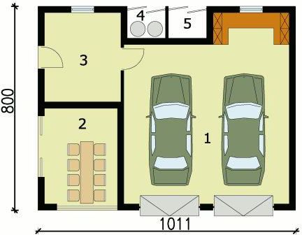 Projekt garażu G145 garaż dwustanowiskowy z pomieszczeniem gospodarczym i werandą - rzut parteru, dom liczy 0 pokoje, 0 łazienki i wc