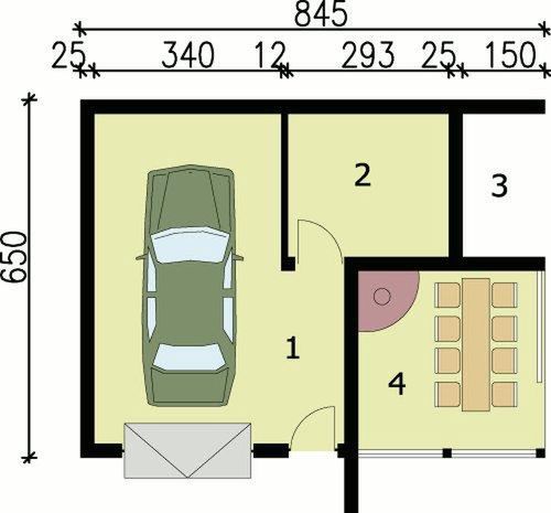 Parter projektu G39 garaż jednostanowiskowy z wiatą rekreacyjną