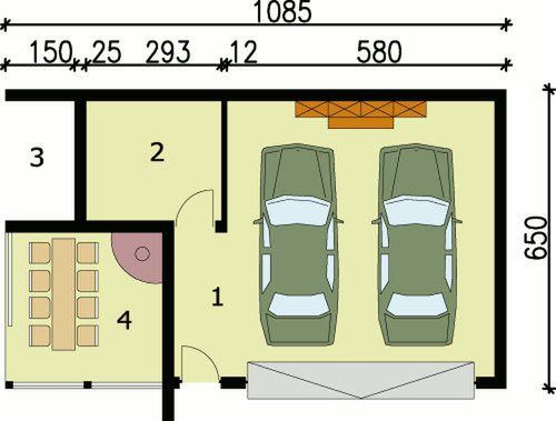 Parter projektu G40 garaż dwustanowiskowy z wiatą
