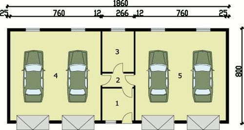 Parter projektu G49 garaż czterostanowiskowy z pomieszczeniami gospodarczymi