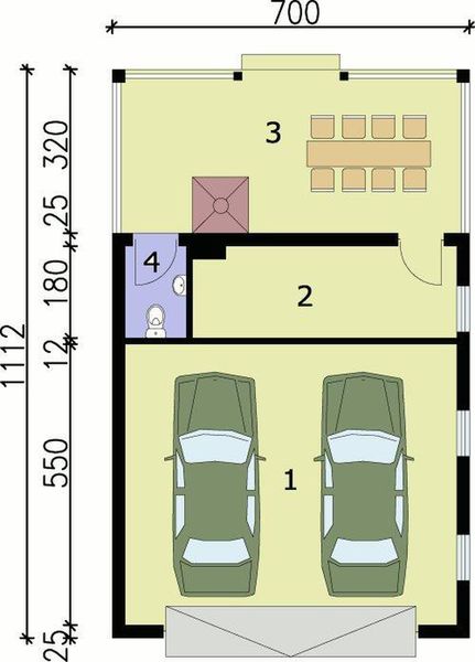 Parter projektu G60 garaż dwustanowiskowy z pomieszczeniem gospodarczym