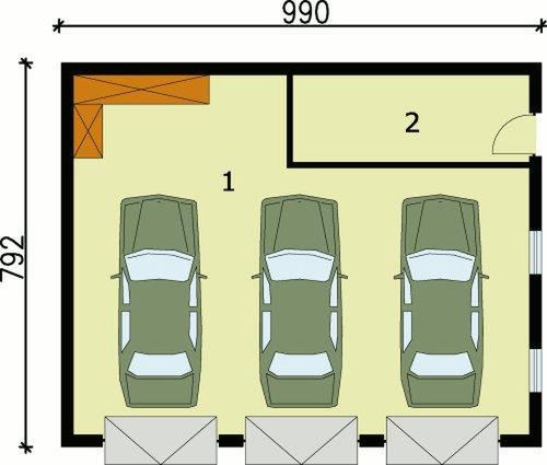 Parter projektu G62 garaż trzystanowiskowy